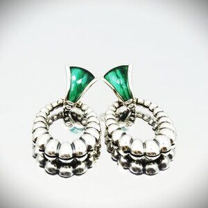 LAGOS Venus Link Oval Fluted Sterling Silver 18K Gold Post Malachite Earrings